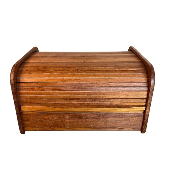 Vtg Brookstone Teak Wood Tambour Desk Roll Top Organizer Storage Box Thailand - Picture 1 of 13